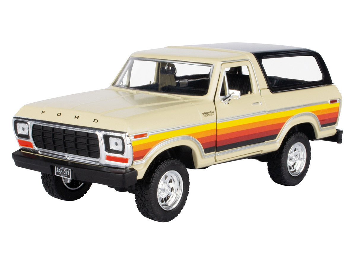 1978 Ford Bronco Custom Cream with Stripes and Black Top "Platinum Collection" Series 1/24 Diecast Model Car by Motormax-1