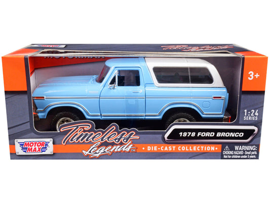 1978 Ford Bronco Custom Light Blue and White "Timeless Legends" Series 1/24 Diecast Model Car by Motormax Motormax