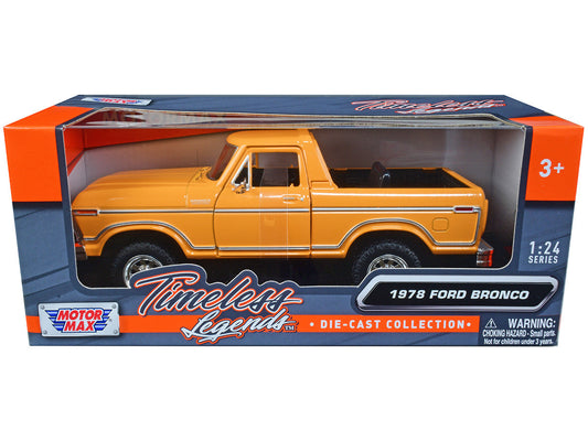 1978 Ford Bronco Custom (Open Top) Yellow with "Timeless Legends" Series 1/24 Diecast Model Car by Motormax Motormax
