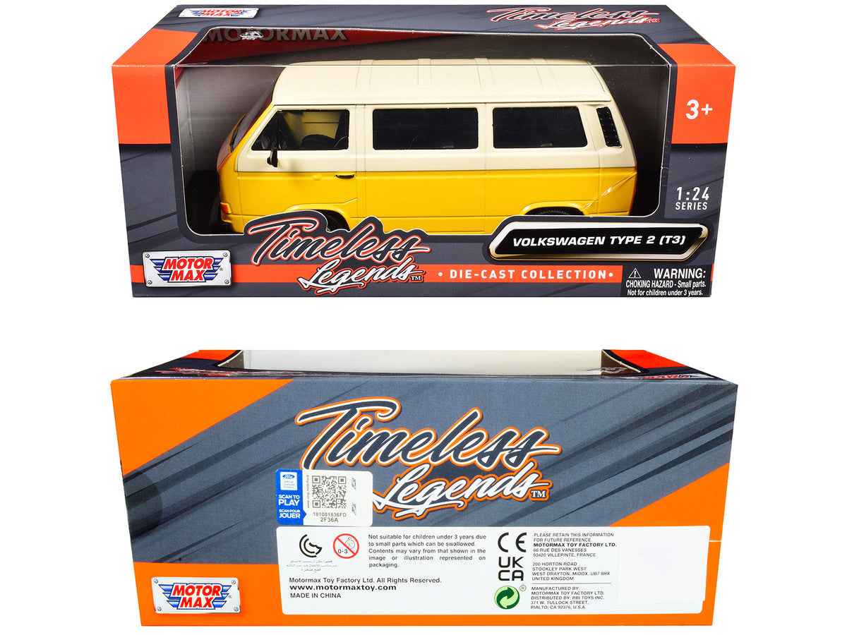 Volkswagen Type 2 (T3) Van Yellow and Beige "Timeless Legends" Series 1/24 Diecast Model Car by Motormax Motormax