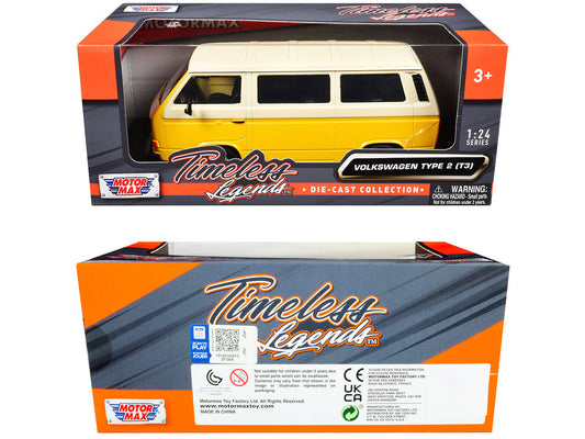 Volkswagen Type 2 (T3) Van Yellow and Beige "Timeless Legends" Series 1/24 Diecast Model Car by Motormax Motormax