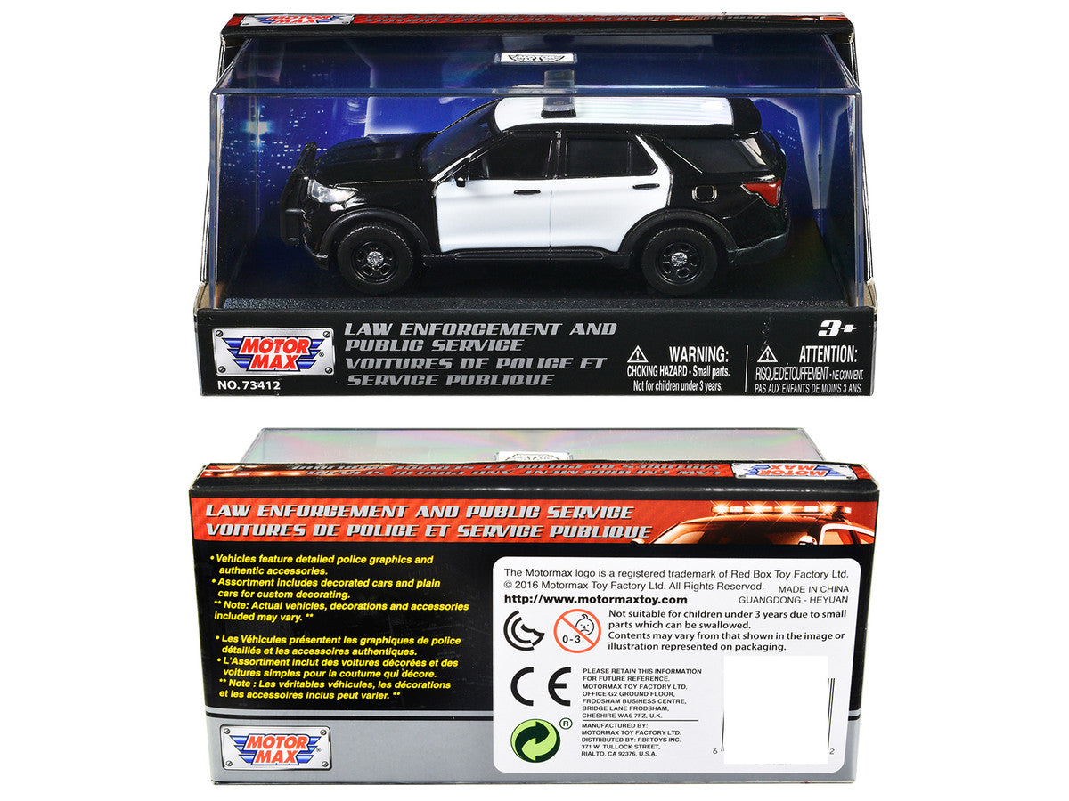2022 Ford Police Interceptor Utility Black and White Unmarked "Law Enforcement and Public Service" Series 1/43 Diecast Model Car by Motormax Motormax