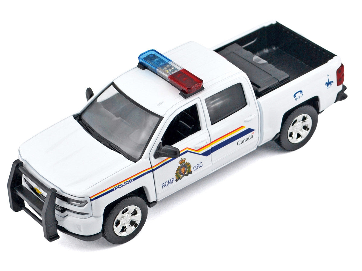 2017 Chevrolet Silverado 1500 LT Z71 Crew Cab Pickup Truck "Royal Canadian Mounted Police" White with Flashing Light Bar and Front and Rear Lights and Sounds "Law Enforcement and Public Service" Series 1/27 Diecast Model Car by Motormax Motormax