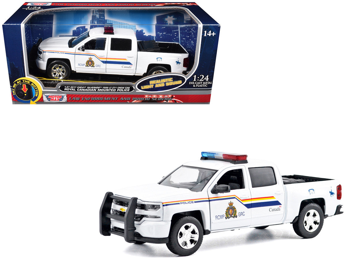 2017 Chevrolet Silverado 1500 LT Z71 Crew Cab Pickup Truck "Royal Canadian Mounted Police" White with Flashing Light Bar and Front and Rear Lights and Sounds "Law Enforcement and Public Service" Series 1/27 Diecast Model Car by Motormax Motormax