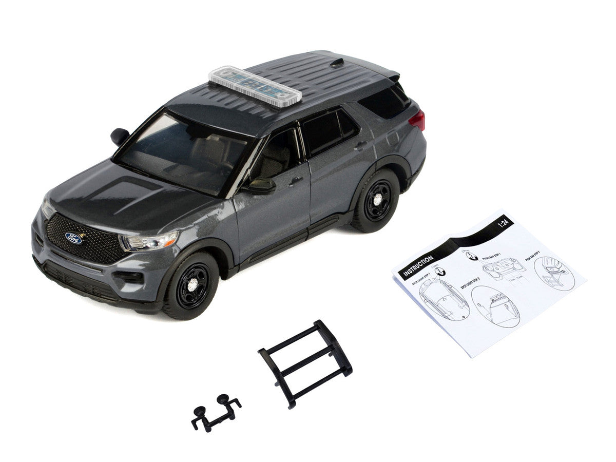 2022 Ford Police Interceptor Utility Dark Gray Metallic "Builder's Kit" with Flashing Light Bar and Front and Rear Lights and Sounds 1/24 Diecast Model Car by Motormax Motormax