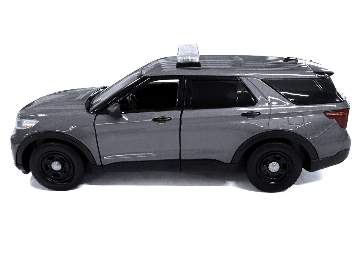 2022 Ford Police Interceptor Utility Dark Gray Metallic "Builder's Kit" with Flashing Light Bar and Front and Rear Lights and Sounds 1/24 Diecast Model Car by Motormax Motormax
