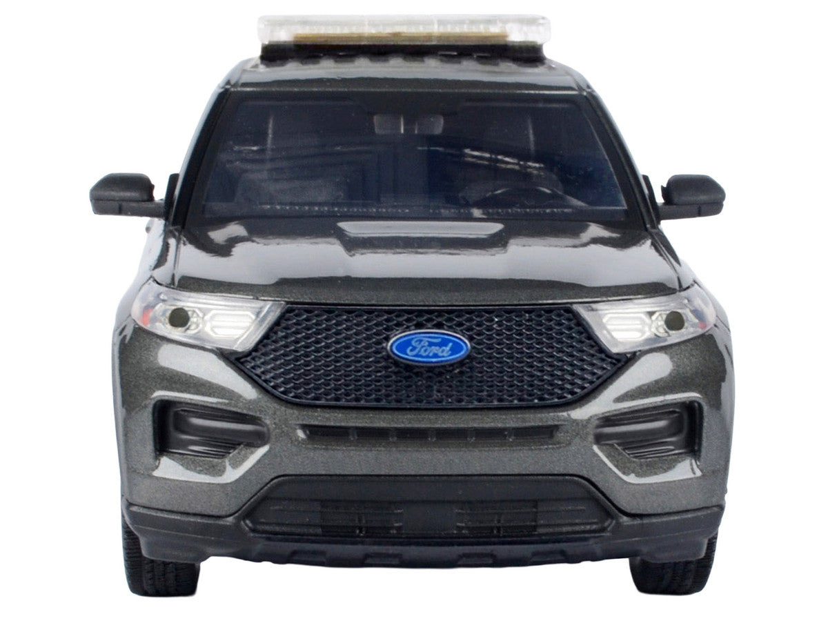 2022 Ford Police Interceptor Utility Dark Gray Metallic "Builder's Kit" with Flashing Light Bar and Front and Rear Lights and Sounds 1/24 Diecast Model Car by Motormax Motormax