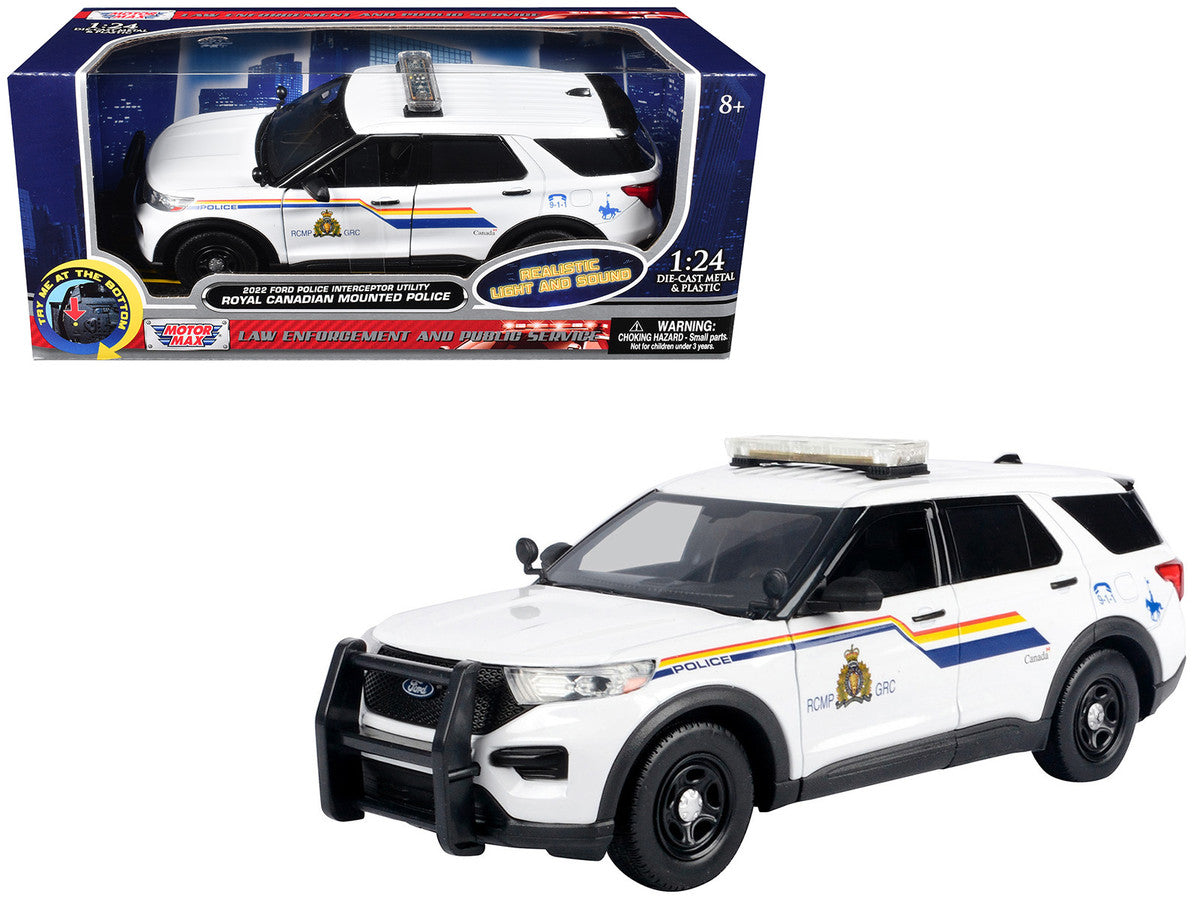 2022 Ford Police Interceptor Utility White "Royal Canadian Mounted Police (RCMP)" with Flashing Light Bar and Front and Rear Lights and Sounds 1/24 Diecast Model Car by Motormax Motormax