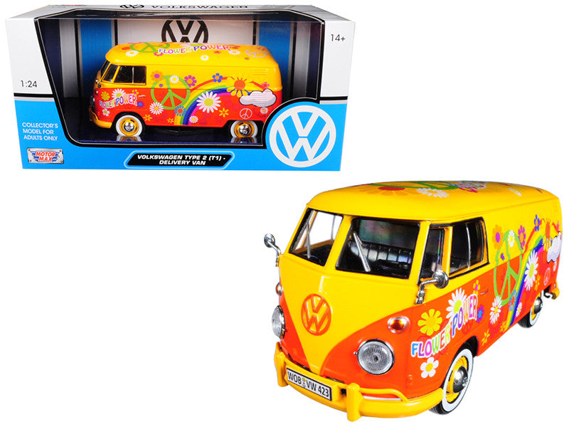 Volkswagen Type 2 (T1) Delivery Van Flower Power 1/24 Diecast Car Model by Motormax Motormax