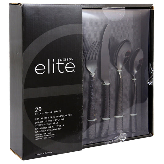 Gibson Elite Stonehenge 20 Piece Flatware Set in Black W2B