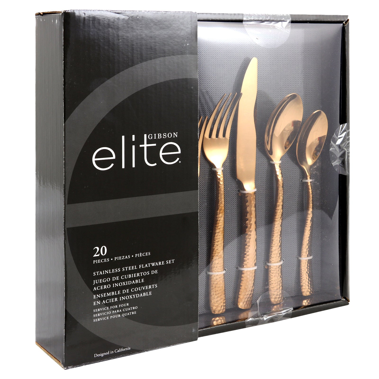 Gibson Elite Stonehenge 20 Piece Flatware Set in Rose Gold W2B