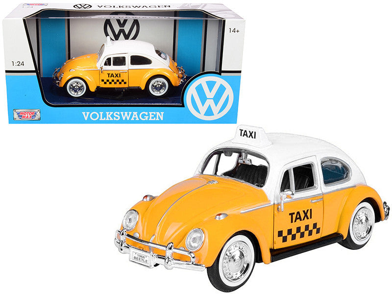 1966 Volkswagen Beetle "Taxi" Yellow with White Top 1/24 Diecast Model Car by Motormax Motormax