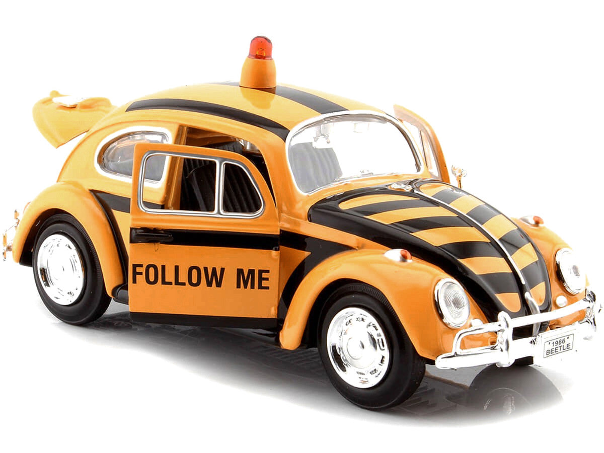 1966 Volkswagen Beetle "Follow Me" Airport Safety Vehicle Yellow with Black Stripes 1/24 Diecast Model Car by Motormax Motormax