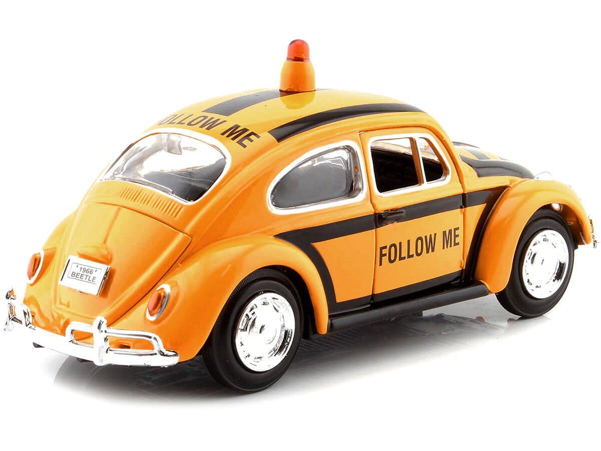 1966 Volkswagen Beetle "Follow Me" Airport Safety Vehicle Yellow with Black Stripes 1/24 Diecast Model Car by Motormax Motormax