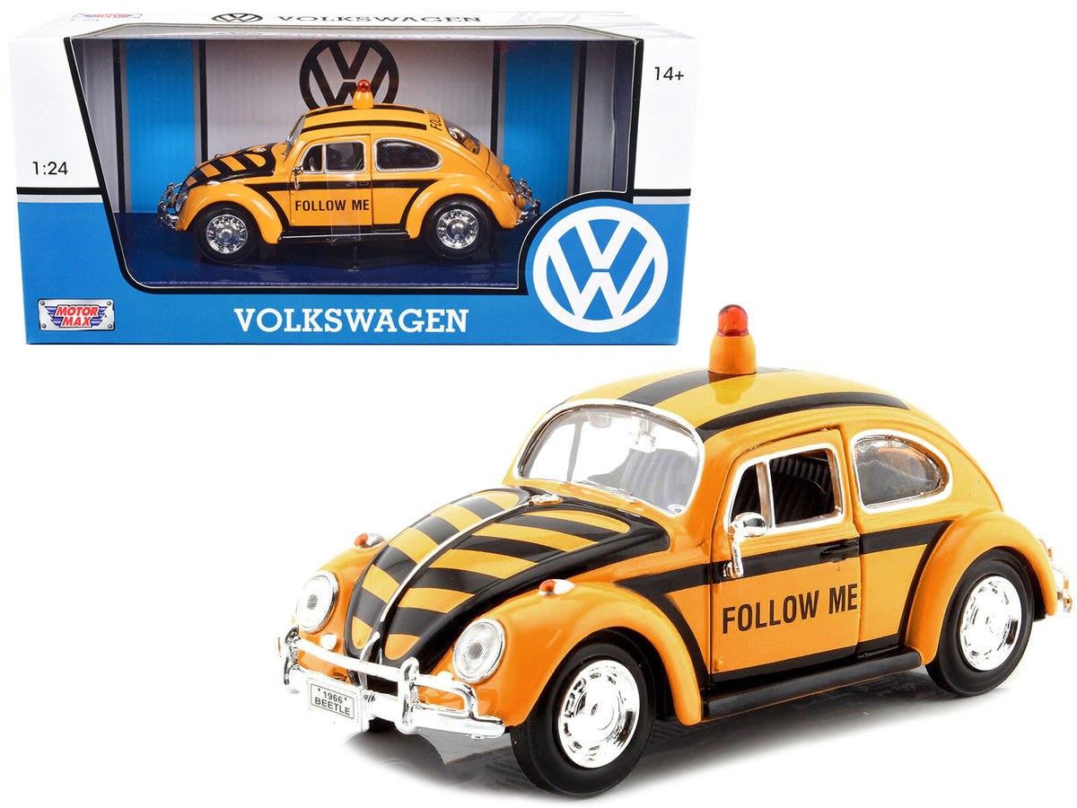 1966 Volkswagen Beetle "Follow Me" Airport Safety Vehicle Yellow with Black Stripes 1/24 Diecast Model Car by Motormax Motormax