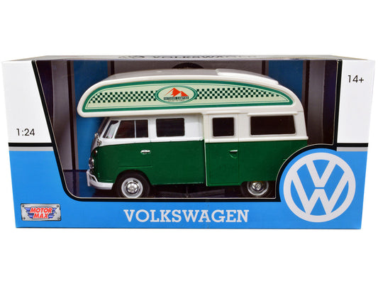 Volkswagen Type 2 (T1) Camper Van Green and White "Outdoor Camping Explore the Forest" 1/24 Diecast Model Car by Motormax Motormax