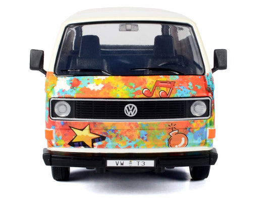Volkswagen Type 2 (T3) Van White Metallic with Graffiti Graphics 1/24 Diecast Model Car by Motormax Motormax