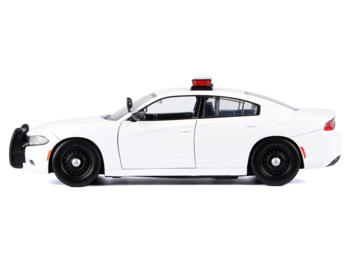 2023 Dodge Charger Pursuit Police Car Unmarked White with Flashing Light Bar Front and Rear Lights and 2 Sounds "Builder's Kit" 1/24 Diecast Model Car by Motormax Motormax