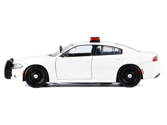 2023 Dodge Charger Pursuit Police Car Unmarked White with Flashing Light Bar Front and Rear Lights and 2 Sounds "Builder's Kit" 1/24 Diecast Model Car by Motormax Motormax