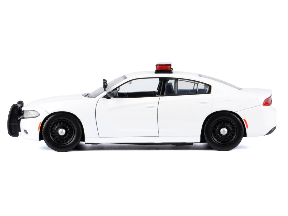 2023 Dodge Charger Pursuit Police Car Unmarked White with Flashing Light Bar Front and Rear Lights and 2 Sounds "Builder's Kit" 1/24 Diecast Model Car by Motormax W2B