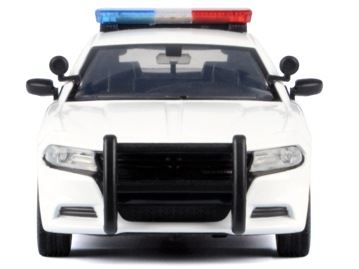 2023 Dodge Charger Pursuit Police Car Unmarked White with Flashing Light Bar Front and Rear Lights and 2 Sounds "Builder's Kit" 1/24 Diecast Model Car by Motormax W2B