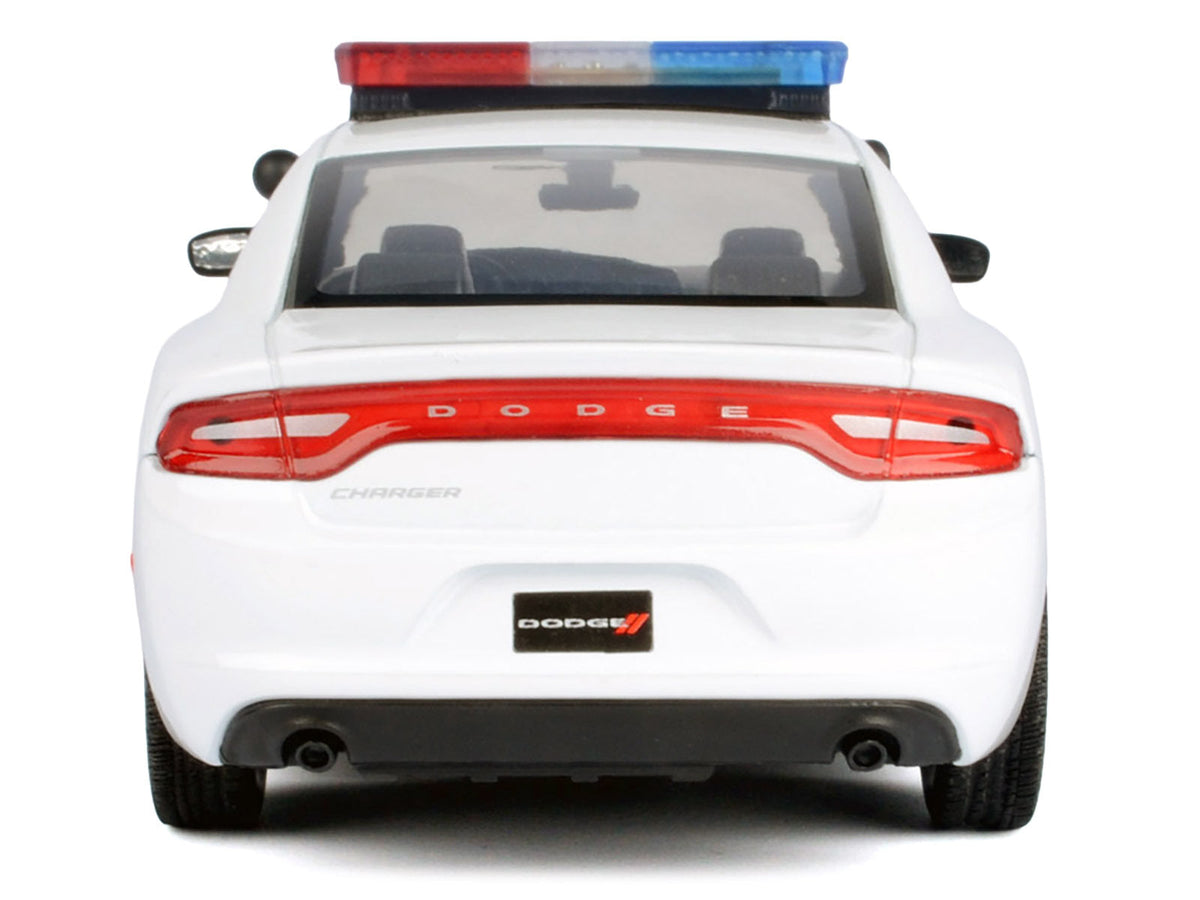 2023 Dodge Charger Pursuit Police Car Unmarked White with Flashing Light Bar Front and Rear Lights and 2 Sounds "Builder's Kit" 1/24 Diecast Model Car by Motormax W2B