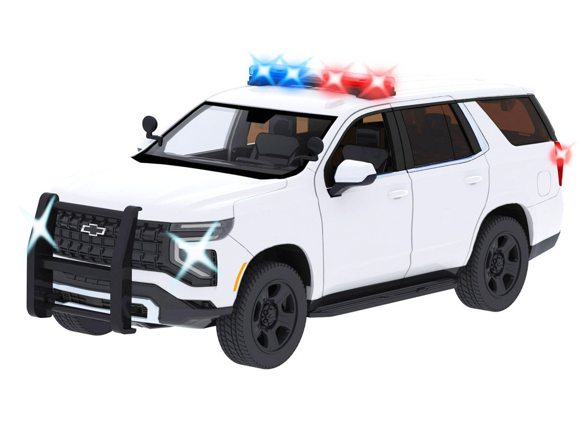 2025 Chevrolet Tahoe PPV White "Builder's Kit" with Flashing Light Bar and Front and Rear Lights and Sounds 1/24 Diecast Model Car by Motormax Motormax