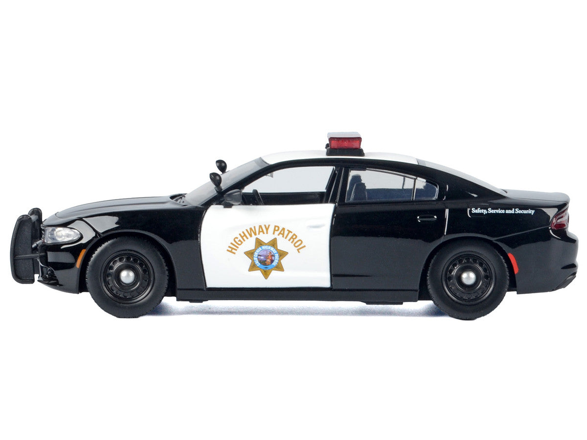 2023 Dodge Charger Pursuit Police Car "California Highway Patrol (CHP)" Black and White with Flashing Light Bar and Front and Rear Lights and Sounds 1/24 Diecast Model Car by Motormax Motormax
