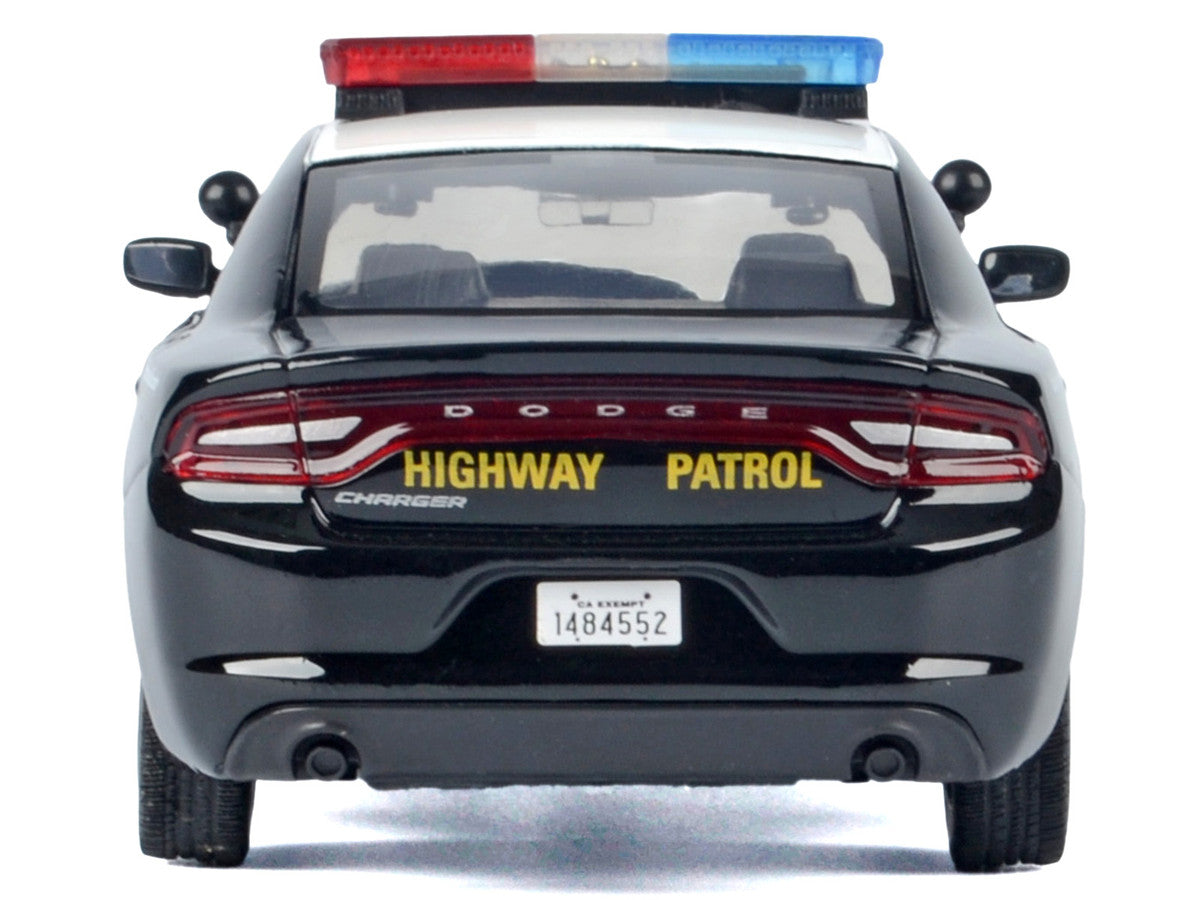 2023 Dodge Charger Pursuit Police Car "California Highway Patrol (CHP)" Black and White with Flashing Light Bar and Front and Rear Lights and Sounds 1/24 Diecast Model Car by Motormax Motormax