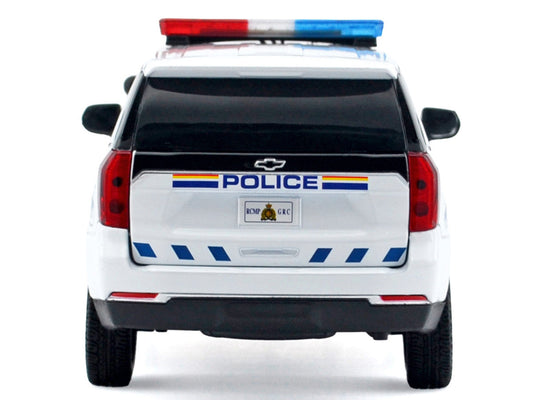 2025 Chevrolet Tahoe PPV "RCMP (Royal Canadian Mounted Police)" White with Stripes with Flashing Light Bar and Front and Rear Lights and Sounds 1/24 Diecast Model Car by Motormax Motormax