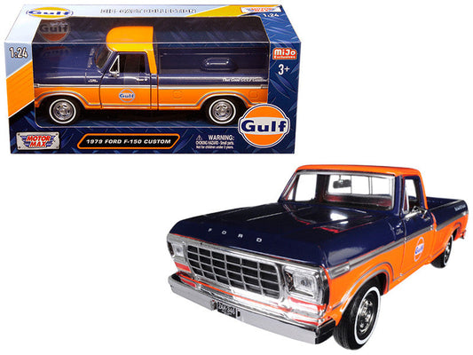 1979 Ford F-150 Custom Pickup Truck "Gulf" Dark Blue and Orange 1/24 Diecast Model Car by Motormax Motormax