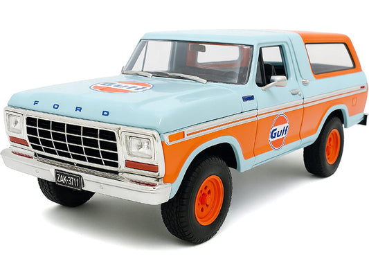 1978 Ford Bronco Light Blue and Orange "Gulf Oil" "Gulf Die-Cast Collection" 1/24 Diecast Model Car by Motormax Motormax