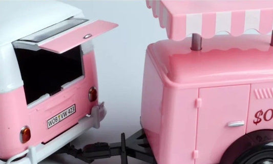 Volkswagen T1 Delivery Van with Ice-Cream Trailer Pink and White "Ice-Cream Shop" 1/24 Diecast Model Car by Motormax-1