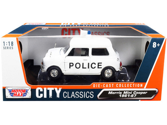 1961-1967 Morris Mini Cooper RHD (Right Hand Drive) "Police" White "City Classics" Series 1/18 Diecast Model Car by Motormax Motormax