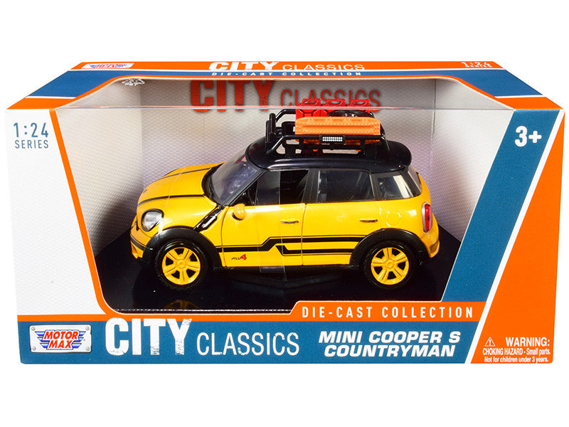 Mini Cooper S Countryman with Roof Rack and Accessories Yellow Metallic and Black "City Classics" Series 1/24 Diecast Model Car by Motormax Motormax