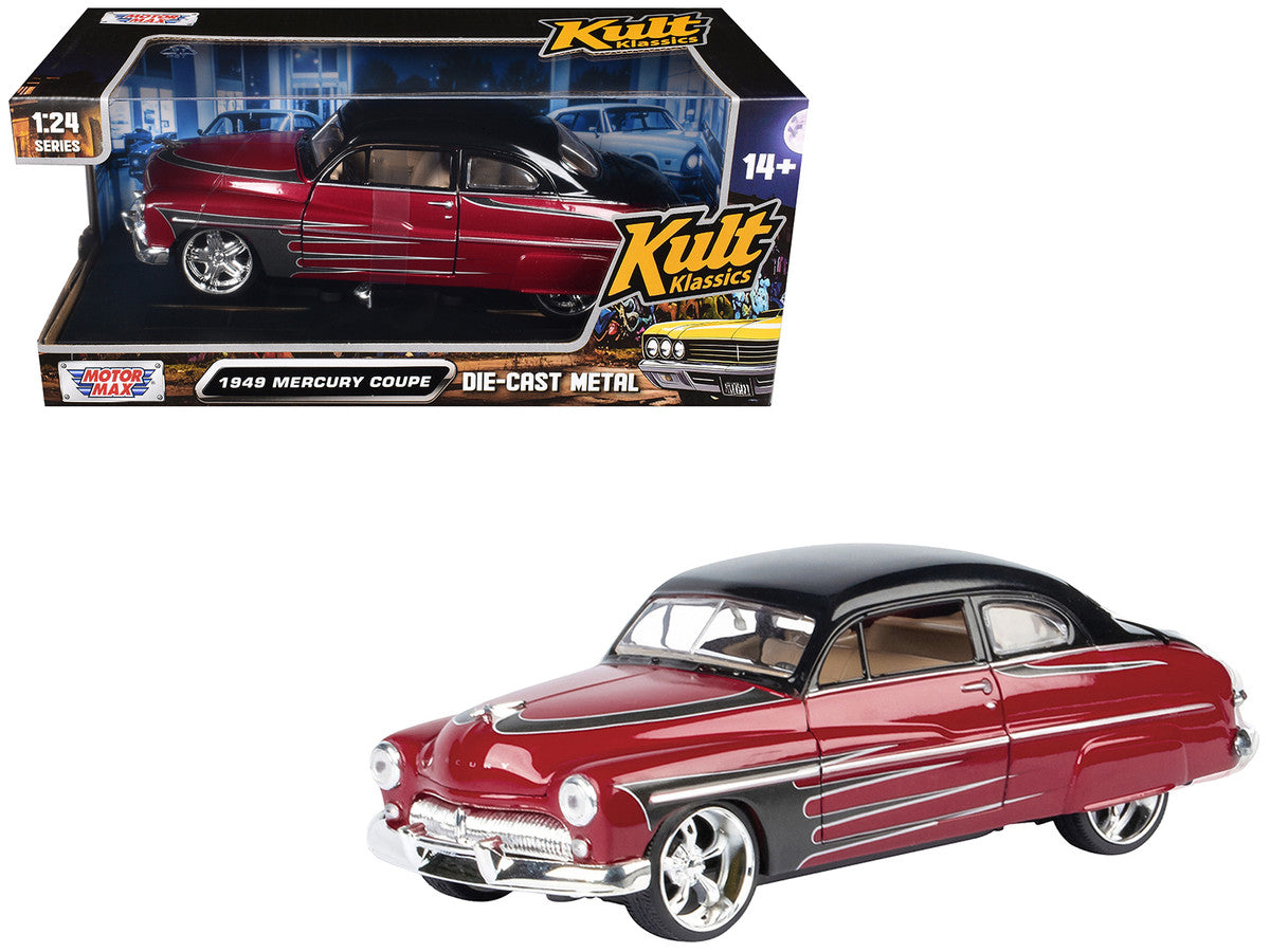 1949 Mercury Coupe Red Metallic with Black Top and Gray Graphics "Kult Klassics" Series 1/24 Diecast Model Car by Motormax Motormax