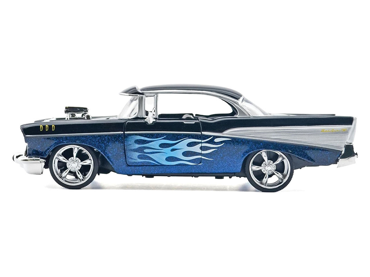 1957 Chevrolet Bel Air Black with Blue Flame Graphics "Kult Klassics" Series 1/24 Diecast Model Car by Motormax Motormax