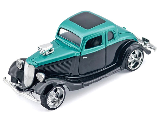 1934 Ford Coupe Turquoise Metallic and Black "Kult Klassics" Series 1/24 Diecast Model Car by Motormax Motormax