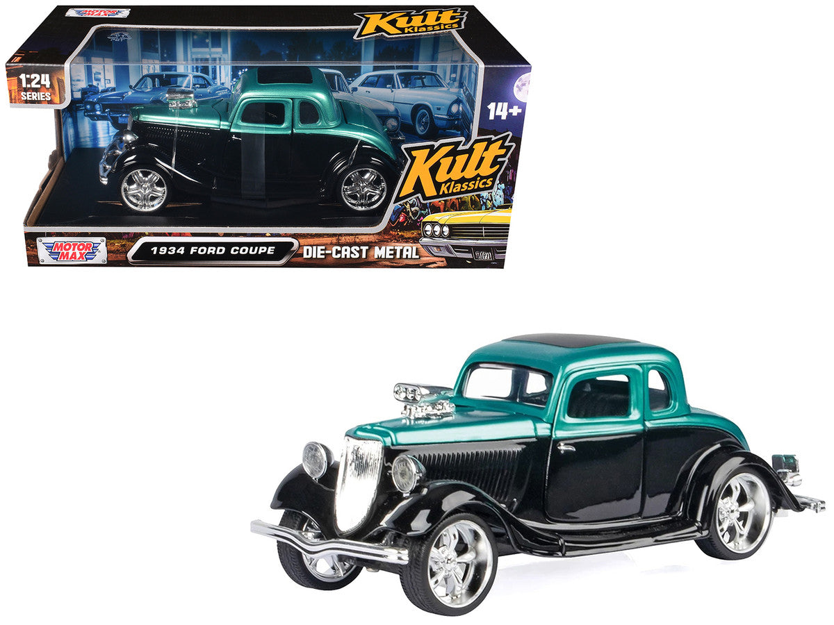 1934 Ford Coupe Turquoise Metallic and Black "Kult Klassics" Series 1/24 Diecast Model Car by Motormax Motormax