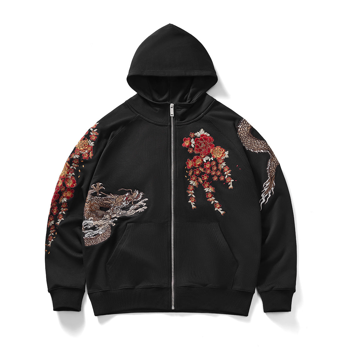 Heavy Duty Embroidered Hooded Cardigan With A Ziptrendy Streetwear Jacket Accent Plus