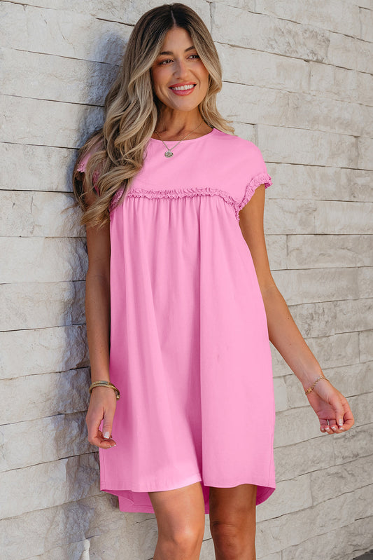 Keily Frilled Trim Loose Fit Mini Dress Threaded Pear