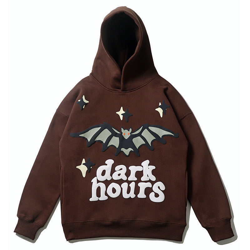 Bat Puff Print Velvet Padded Hooded Sweatshirt Hoodie Men LadyShow.Store