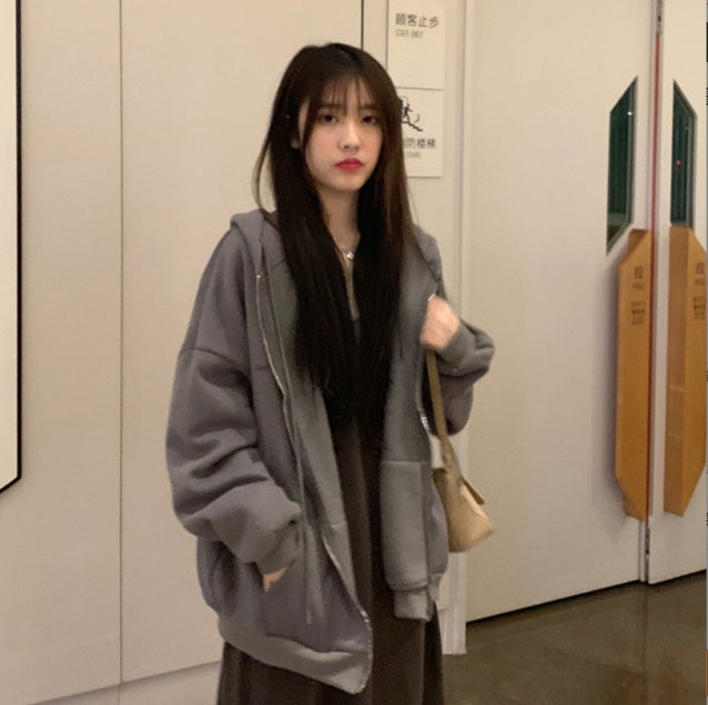 Loose Cardigan Jacket Thickened Plus Fleece Accent Plus