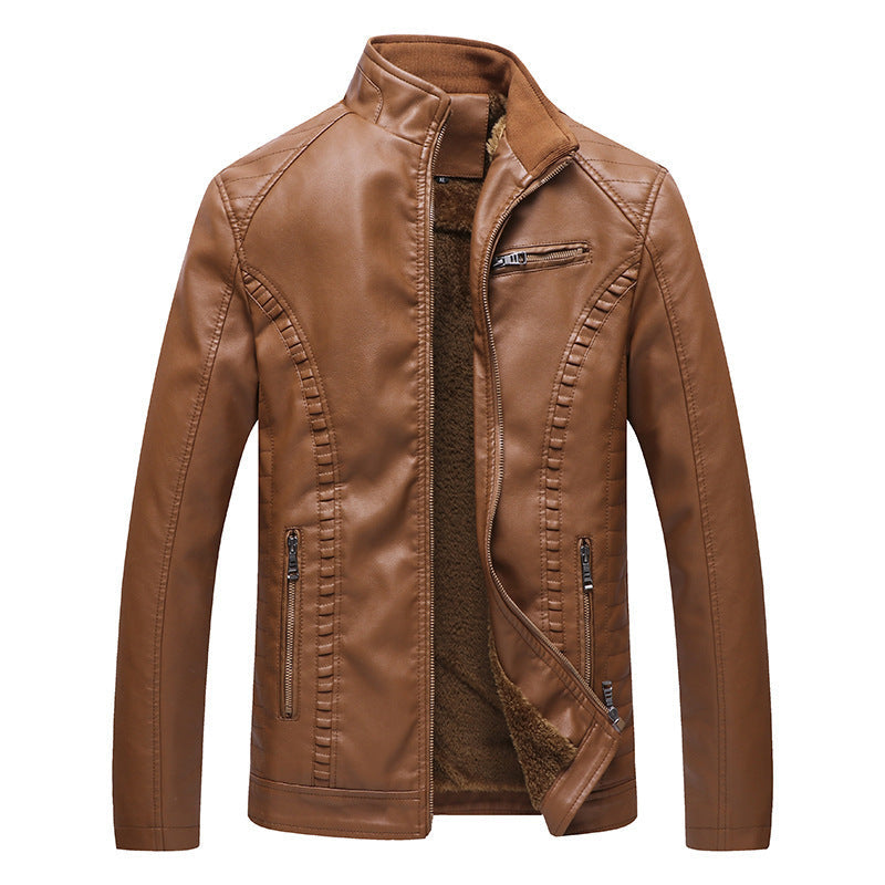 Men's new winter cashmere thick warm leather jacket PU leather jacket Hypersku