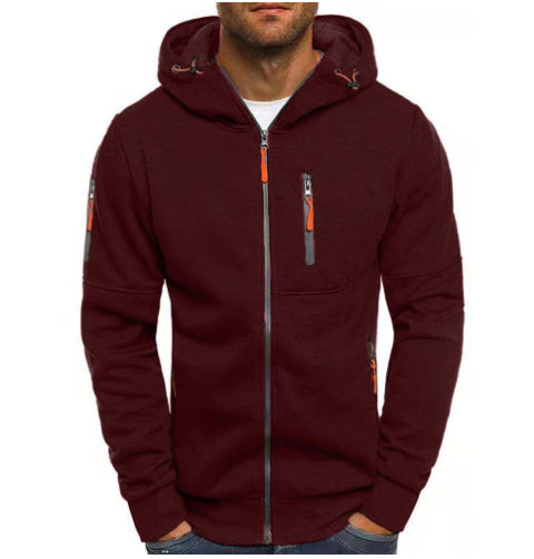 Men's Casual Zipper Hooded Sweater Solid Color Sports Fitness Jackets Cardigan LadyShow.Store