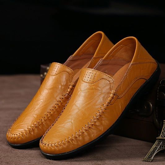 Men's Casual Leather Shoes Lightweight And Versatile British-style Round Toe Best YouTube Store