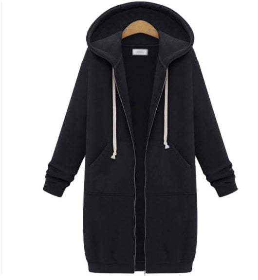 Hooded Long-sleeved Winter Sweater Women's Jacket In A Long Thick Shirt Accent Plus