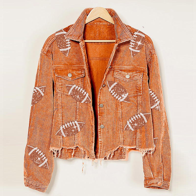 Fashion Corduroy Jacket Fashion Print Baseball Jacket Autumn And Winter Tops Clothes For Women