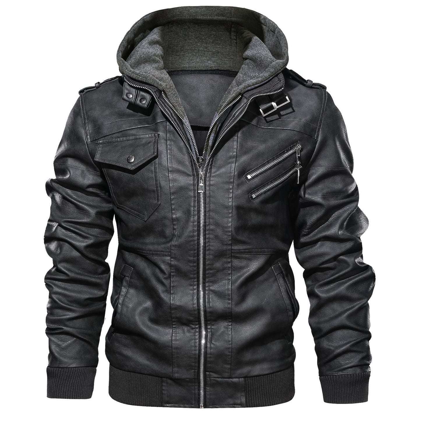 Men's Leather Jackets, Faux Leather Jacket For Men Lapel Zip-Up Slim Fit Coat LadyShow.Store