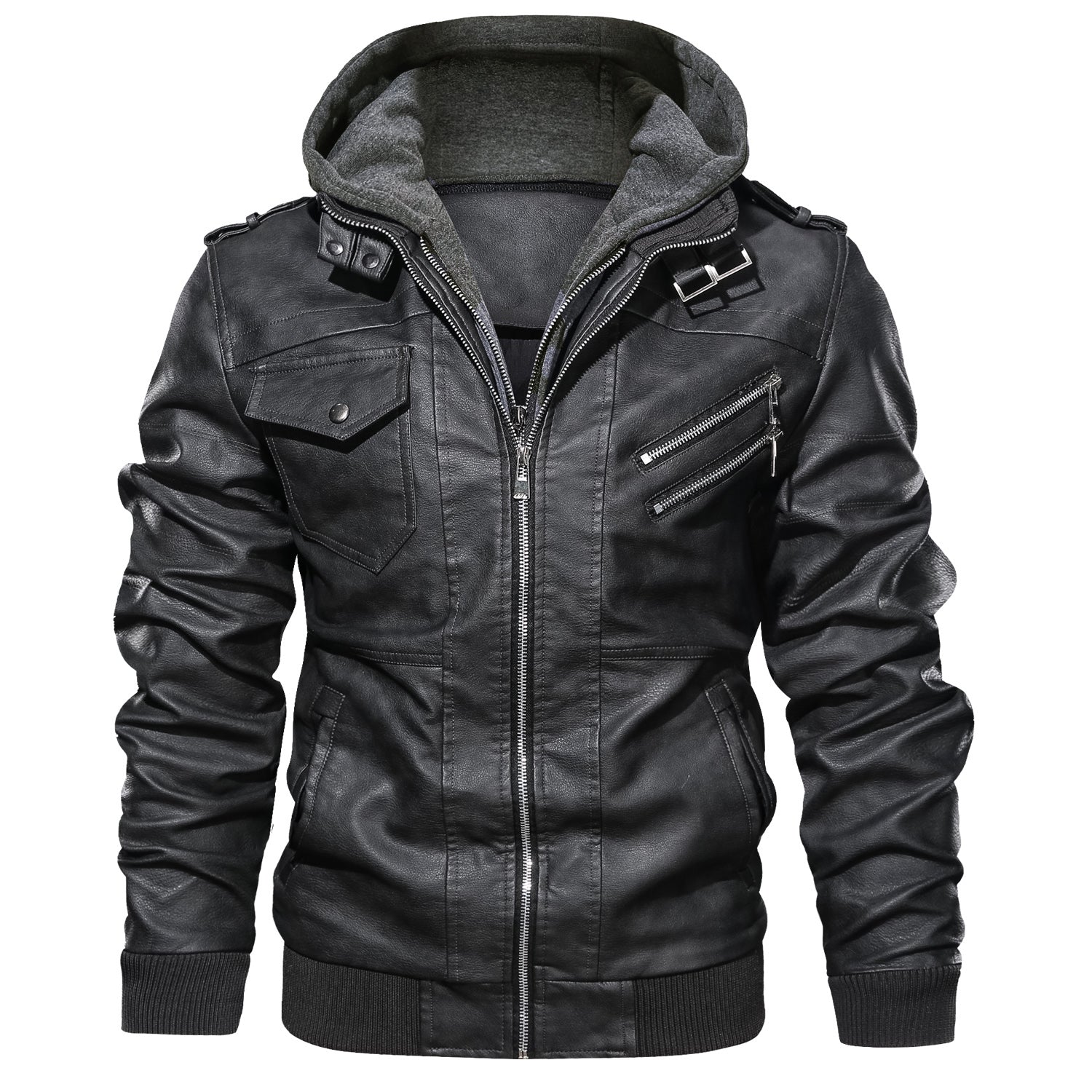 Men's Leather Jackets, Faux Leather Jacket For Men Lapel Zip-Up Slim Fit Coat LadyShow.Store
